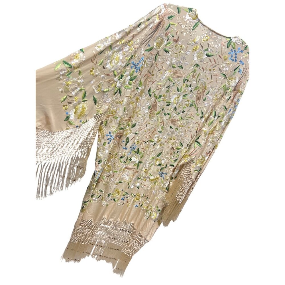 Maya Matazaro Boutique Pale Yellow Silk Floral Opera Coat Kimono